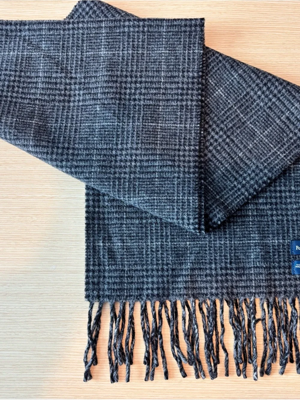 Polo Ralph Lauren Lambswool Blend Scarf Made in Italy Gray Glen Plaid Fringed
